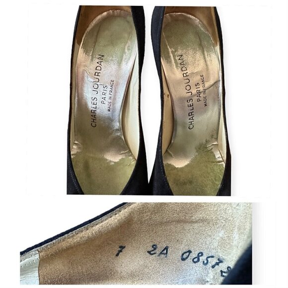 Vintage Charles Jourdan Black Suede Heel with Rhinestone Ball. Size 7 2A - Picture 10 of 15